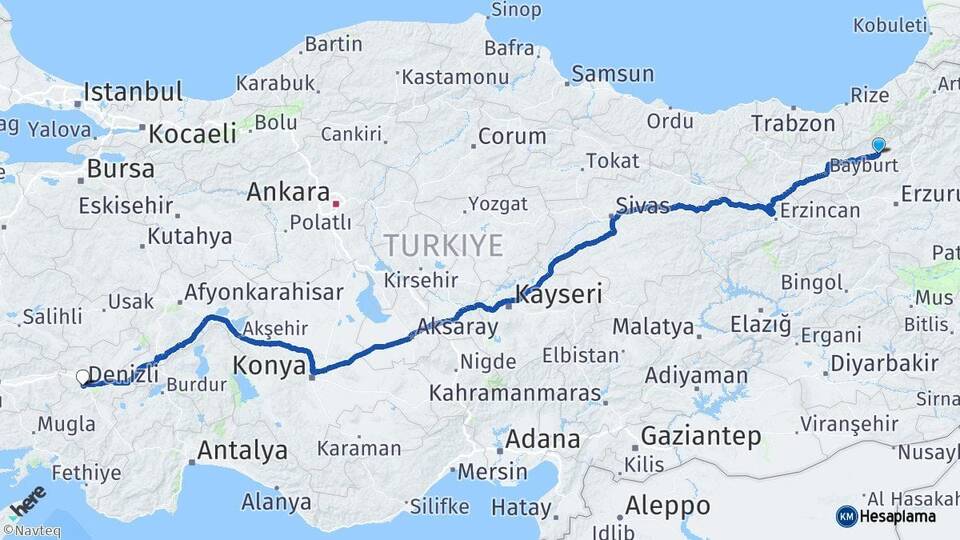 Erzurum İspir Denizli Arası Kaç Km - Yol Haritası