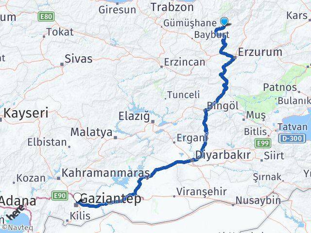 Erzurum İspir Gaziantep Arası Kaç Km - Yol Haritası