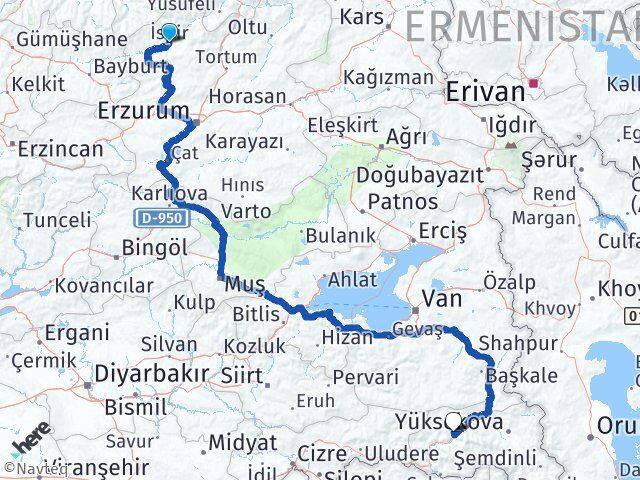 Erzurum İspir Hakkari Arası Kaç Km - Yol Haritası