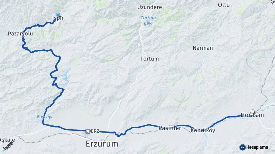 Erzurum İspir Horasan Arası Kaç Km - Yol Haritası