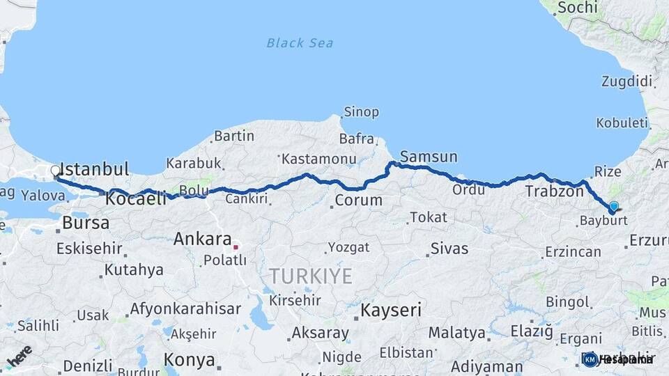 Erzurum İspir İstanbul Arası Kaç Km - Yol Haritası
