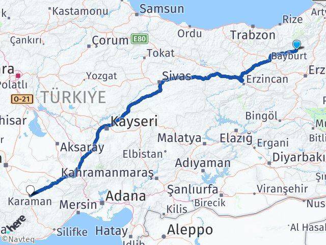 Erzurum İspir Karaman Arası Kaç Km - Yol Haritası