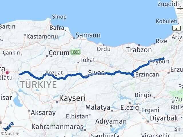 Erzurum İspir Kırıkkale Arası Kaç Km - Yol Haritası