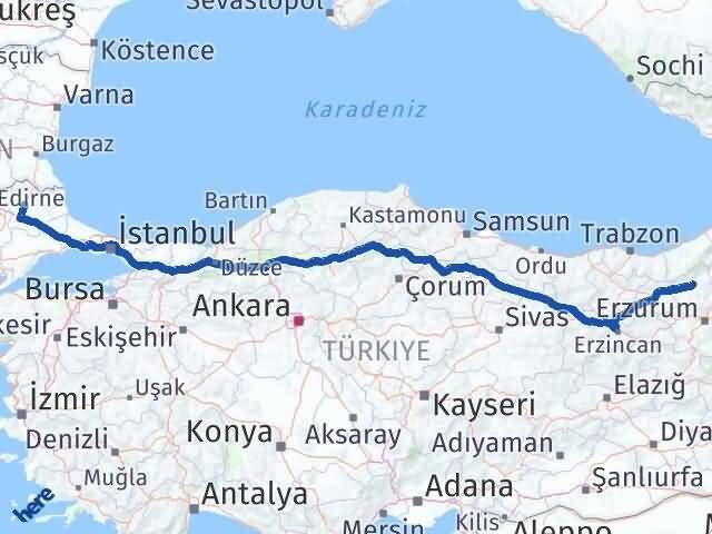 Erzurum İspir Kırklareli Arası Kaç Km - Yol Haritası