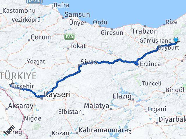 Erzurum İspir Kırşehir Arası Kaç Km - Yol Haritası