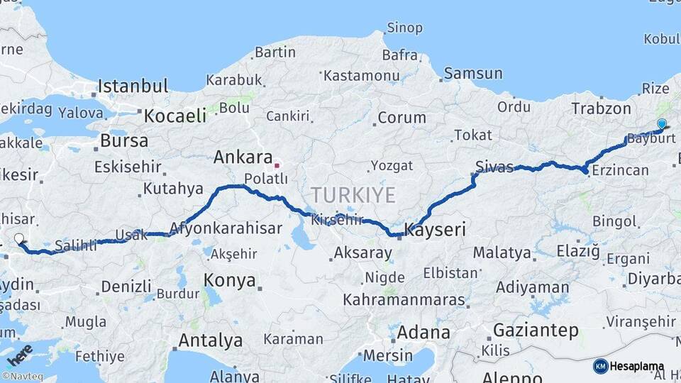 Erzurum İspir Manisa Arası Kaç Km - Yol Haritası