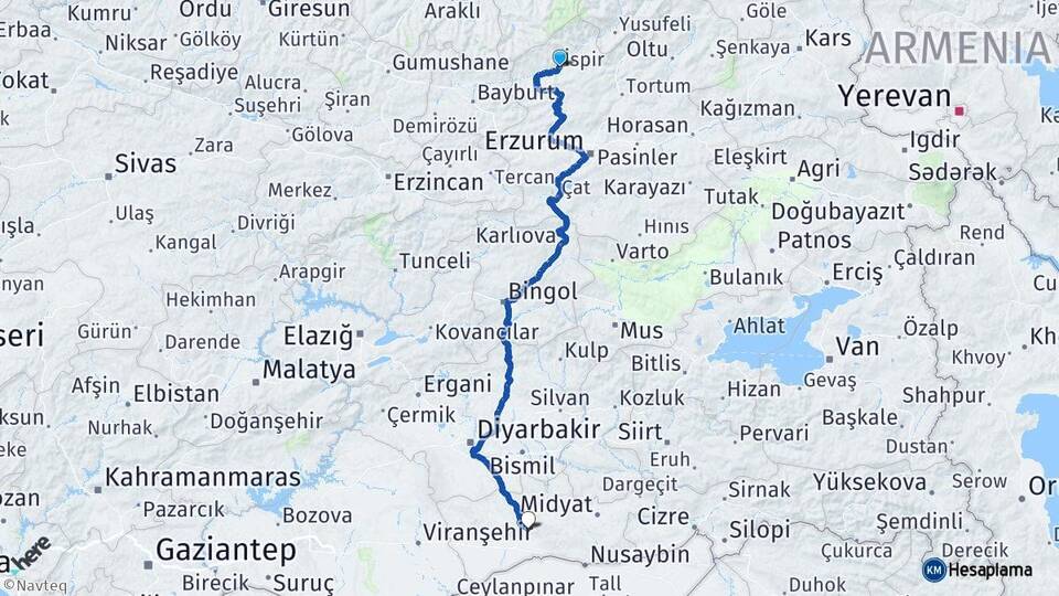 Erzurum İspir Mardin Arası Kaç Km - Yol Haritası