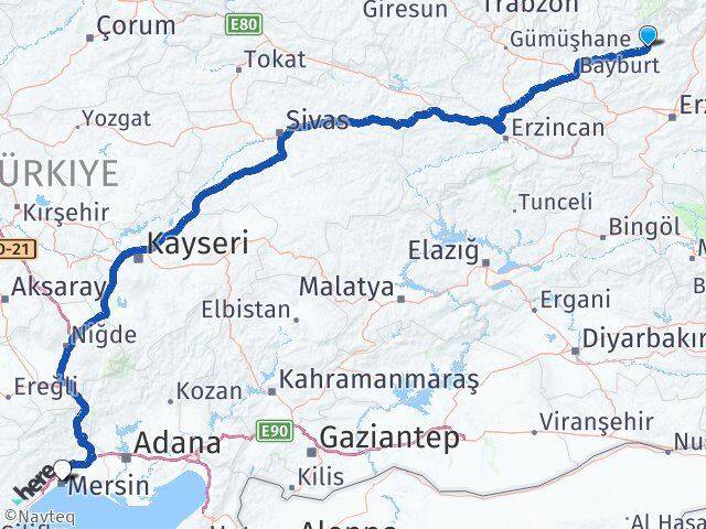 Erzurum İspir Mersin Arası Kaç Km - Yol Haritası