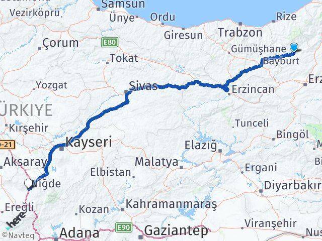 Erzurum İspir Niğde Arası Kaç Km - Yol Haritası