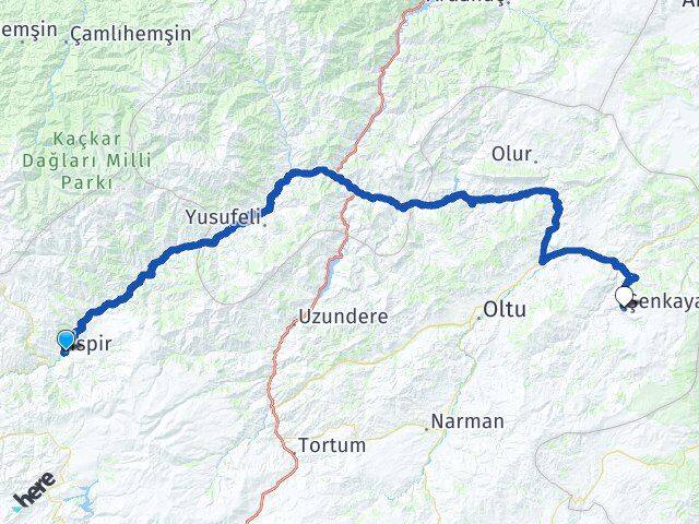 Erzurum İspir Şenkaya Arası Kaç Km - Yol Haritası