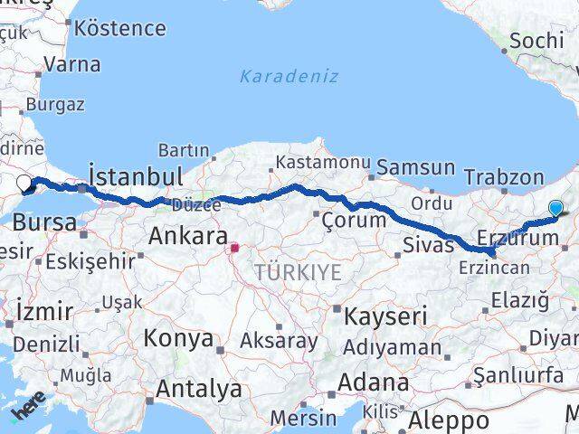 Erzurum İspir Tekirdağ Arası Kaç Km - Yol Haritası