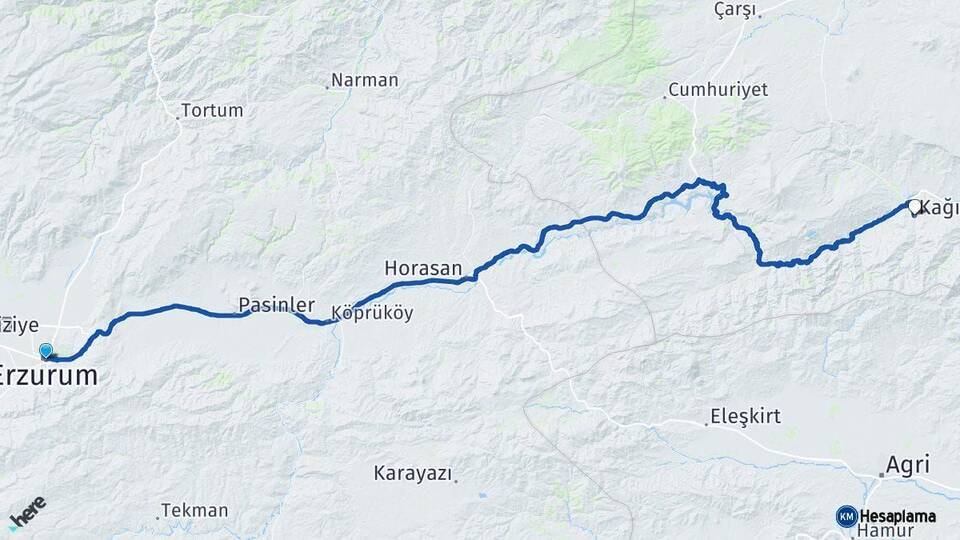 Erzurum Kağızman Kars Arası Kaç Km - Yol Haritası