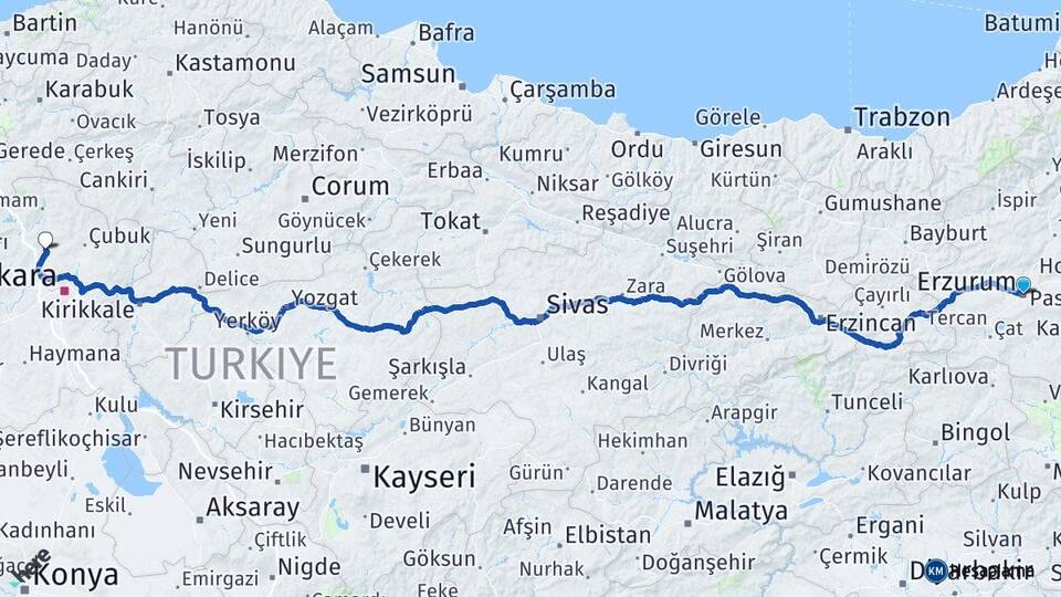 Erzurum Kahramankazan Ankara Arası Kaç Km - Yol Haritası