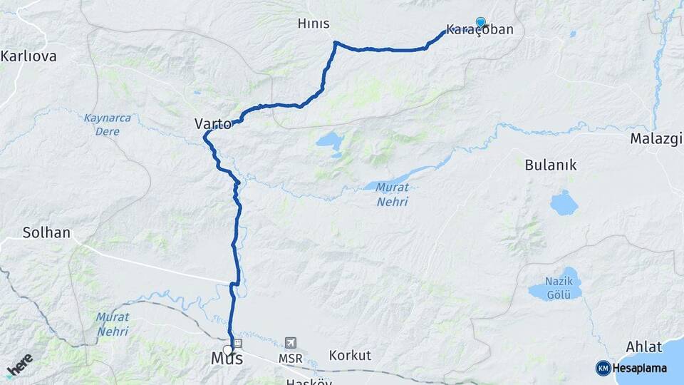 Erzurum Karaçoban Muş Arası Kaç Km - Yol Haritası