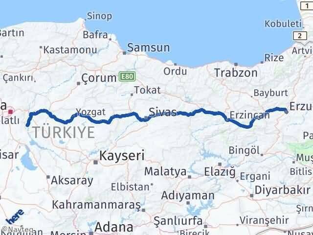 Erzurum Karakeçili Kırıkkale Arası Kaç Km - Yol Haritası