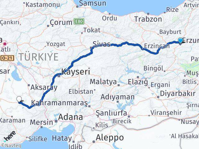 Erzurum Karapınar Konya Arası Kaç Km - Yol Haritası