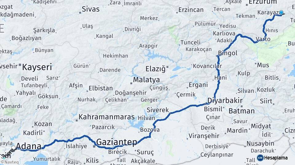 Erzurum Karayazı Adana Arası Kaç Km - Yol Haritası