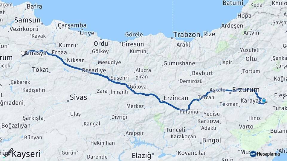 Karayazı Amasya Arası Kaç Km - Yol Tarifi