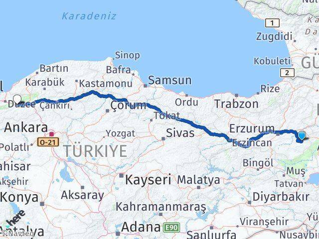 Karayazı Bolu Arası Kaç Km - Yol Tarifi