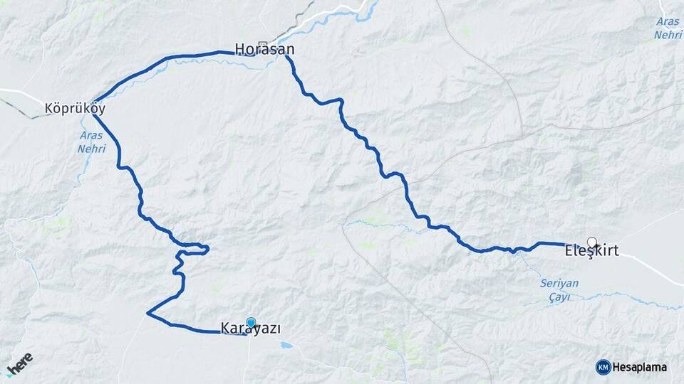 Erzurum Karayazı Eleşkirt Ağrı Arası Kaç Km - Yol Haritası
