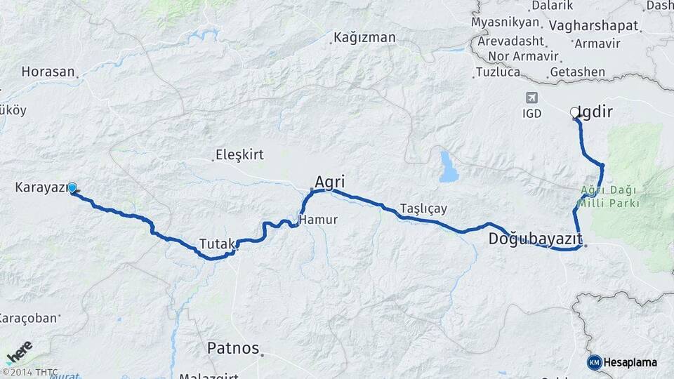Erzurum Karayazı Iğdır Arası Kaç Km - Yol Haritası