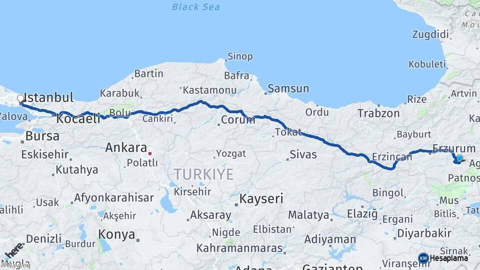 Erzurum Karayazı İstanbul Arası Kaç Km - Yol Haritası