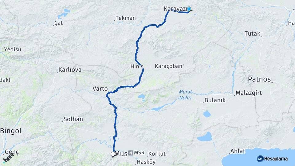 Erzurum Karayazı Muş Arası Kaç Km - Yol Haritası