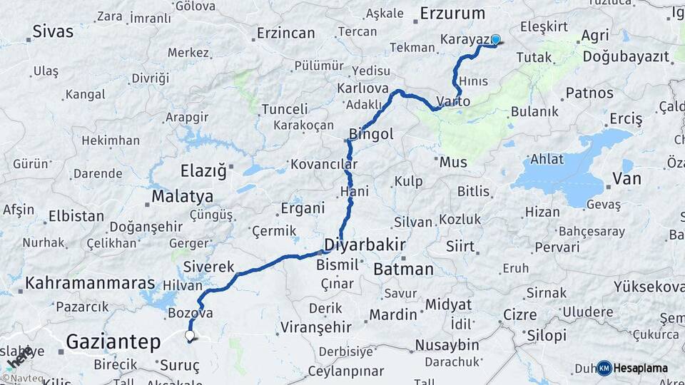 Erzurum Karayazı Şanlıurfa Arası Kaç Km - Yol Haritası