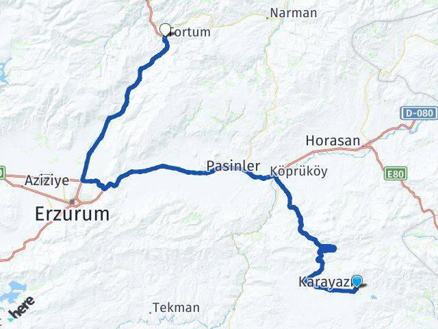 Erzurum Karayazı Tortum Arası Kaç Km - Yol Haritası