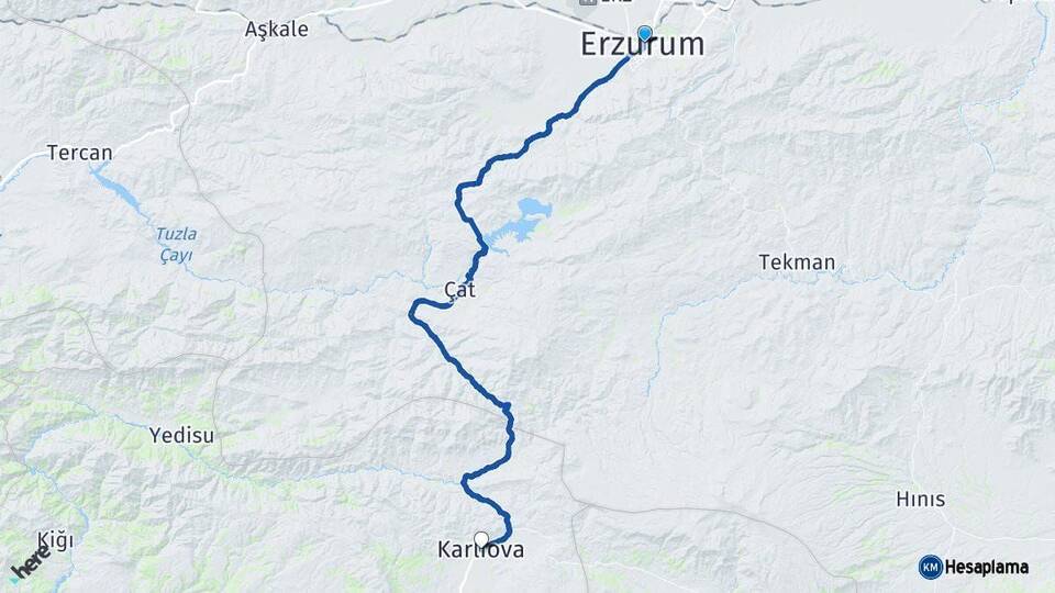 Erzurum Karlıova Bingöl Arası Kaç Km - Yol Haritası