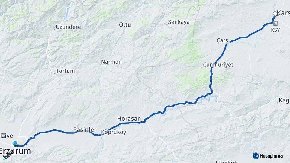 Erzurum Kars Arası Kaç Km - Yol Haritası