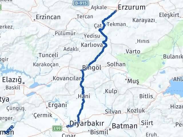 Erzurum Kayapınar Diyarbakır Arası Kaç Km - Yol Haritası