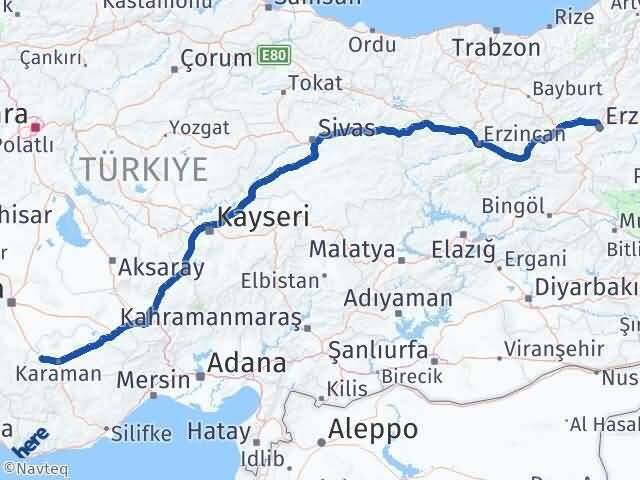 Erzurum Kazımkarabekir Karaman Arası Kaç Km - Yol Haritası
