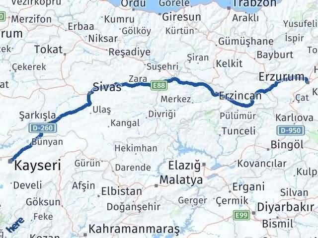 Erzurum Kocasinan Arası Kaç Km - Yol Tarifi