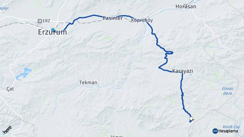 Erzurum Kopal Karaçoban Arası Kaç Km - Yol Haritası
