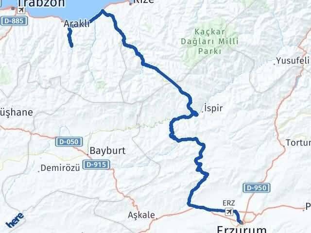 Erzurum Köprübaşı Trabzon Arası Kaç Km - Yol Haritası