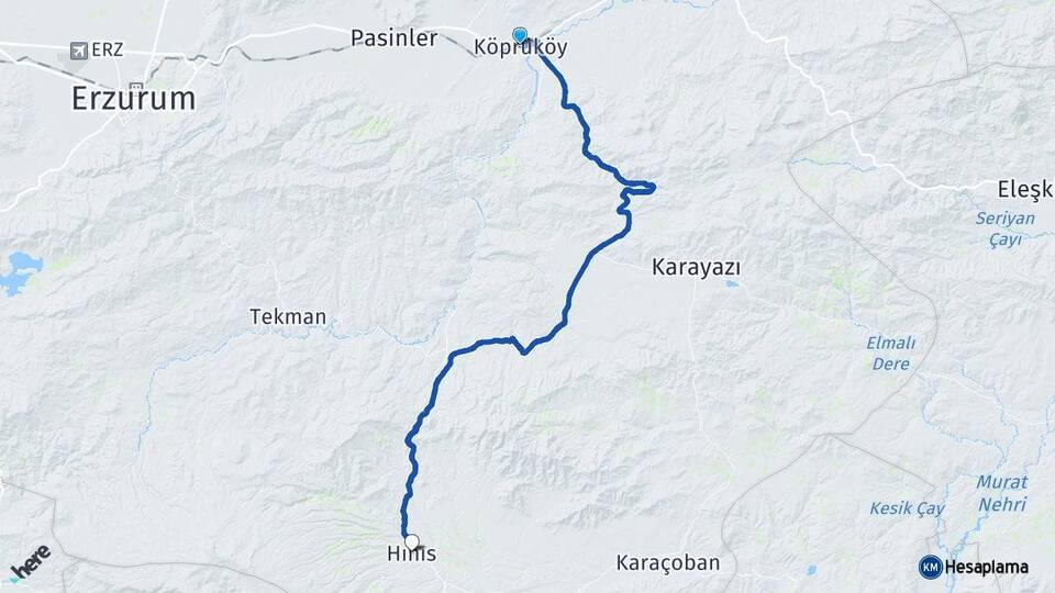 Erzurum Köprüköy Hınıs Arası Kaç Km - Yol Haritası