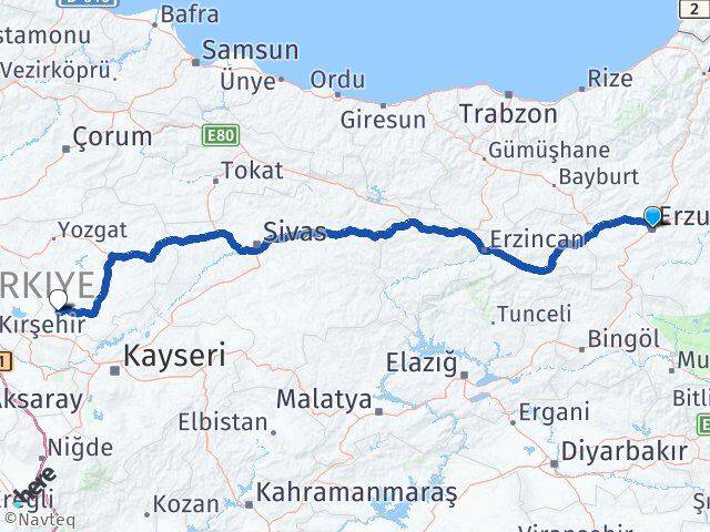 Erzurum Kozaklı Nevşehir Arası Kaç Km - Yol Haritası