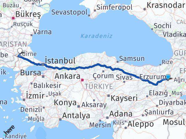 Erzurum Lalapaşa Edirne Arası Kaç Km - Yol Haritası