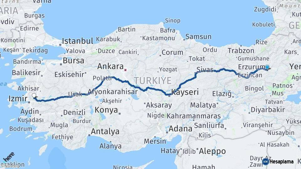 Erzurum Manisa Arası Kaç Km - Yol Haritası