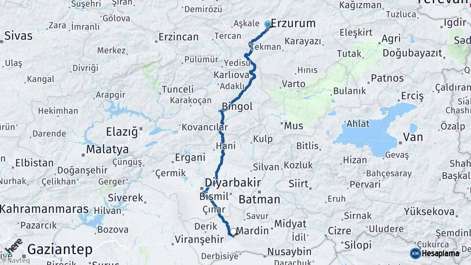 Erzurum Mardin Arası Kaç Km - Yol Haritası