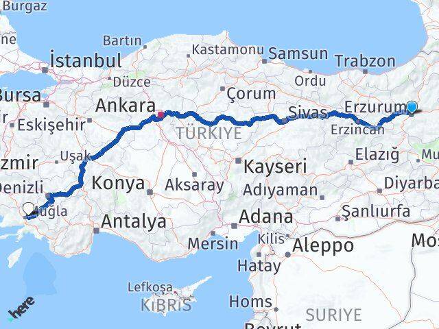 Erzurum Menteşe Muğla Arası Kaç Km - Yol Haritası