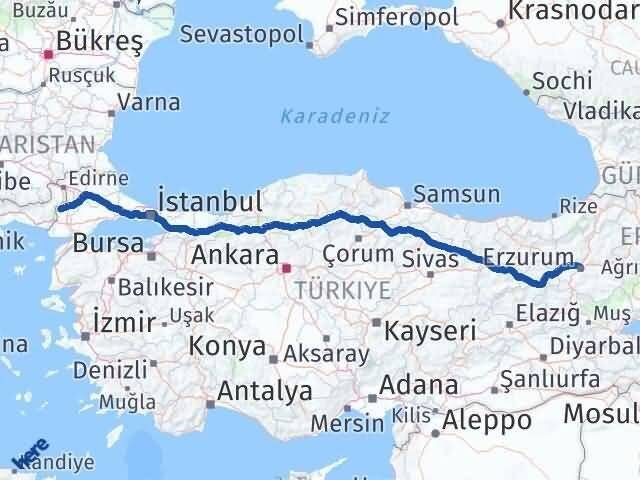Erzurum Meriç Arası Kaç Km - Yol Tarifi