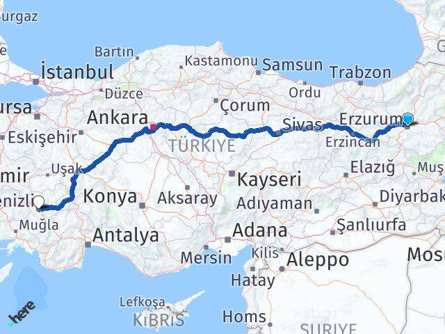Erzurum Merkezefendi Denizli Arası Kaç Km - Yol Haritası