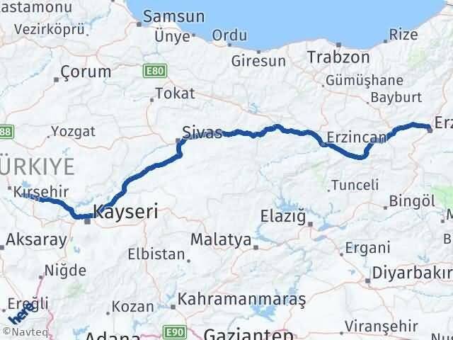 Erzurum Mucur Kırşehir Arası Kaç Km - Yol Haritası
