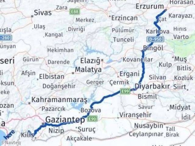 Erzurum Musabeyli Kilis Arası Kaç Km - Yol Haritası