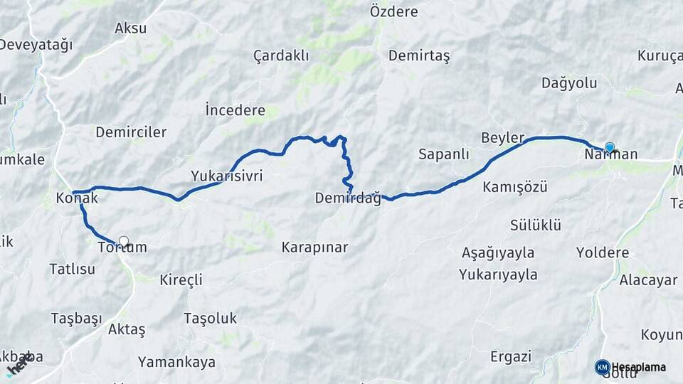Erzurum Narman Tortum Arası Kaç Km - Yol Haritası