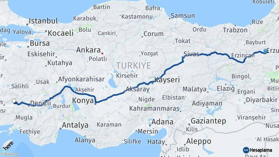 Erzurum Nazilli Aydın Arası Kaç Km - Yol Haritası