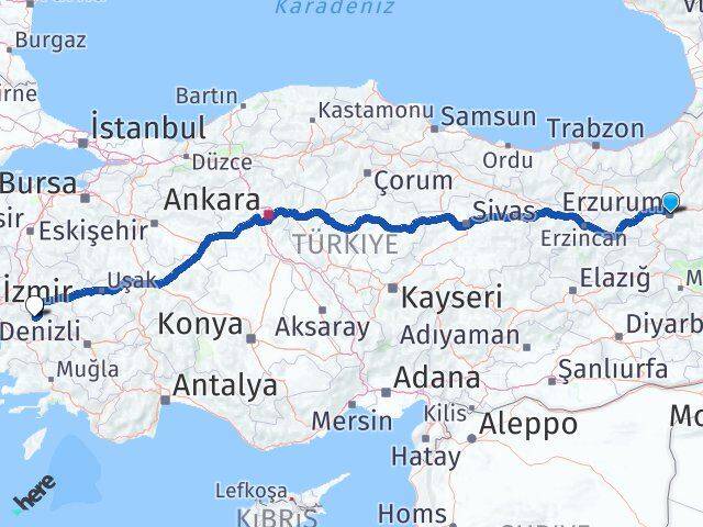 Erzurum Ödemiş İzmir Arası Kaç Km - Yol Haritası