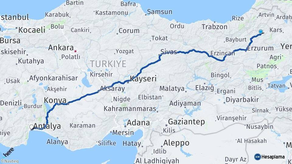 Erzurum Oltu Antalya Arası Kaç Km - Yol Haritası